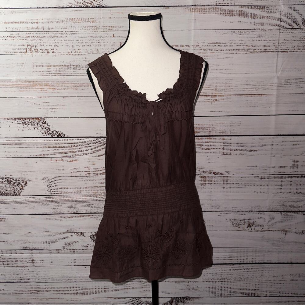 American star Brown Embroidered Ruffle Tank Top women’s Size Medium